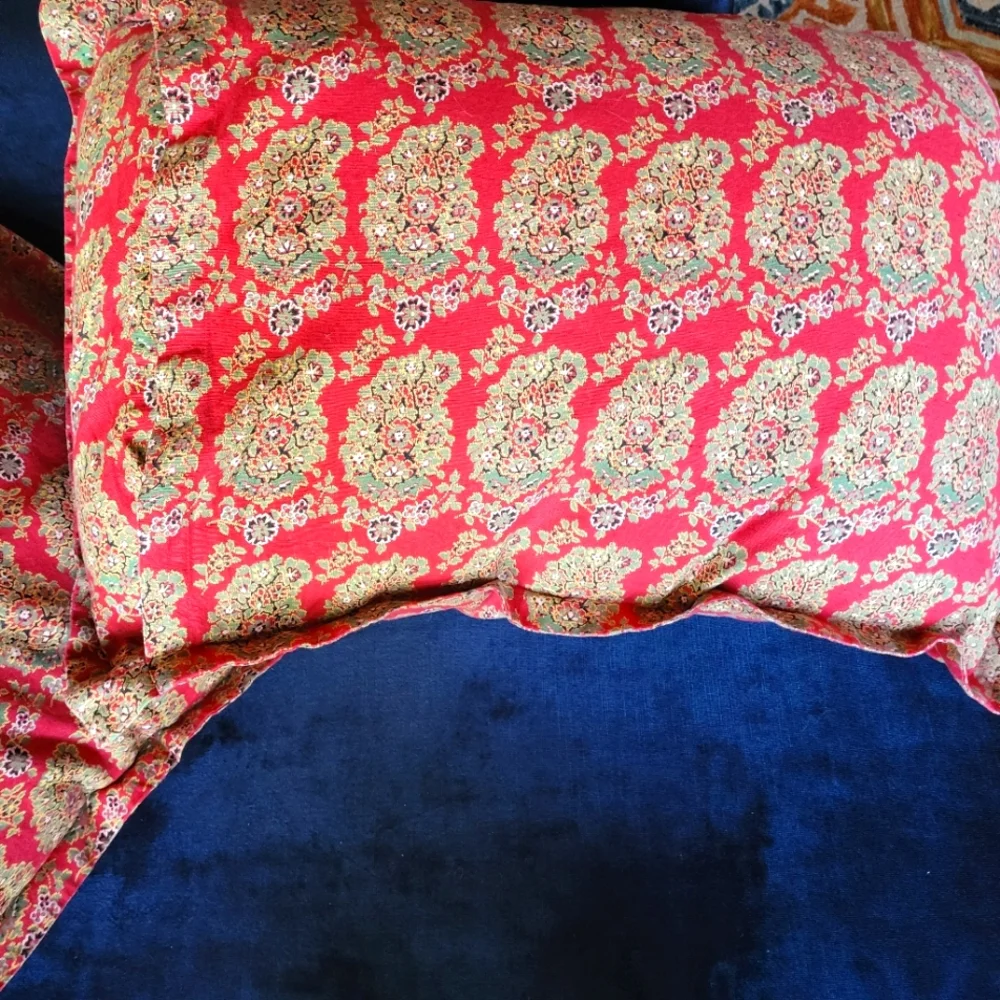 Pottery Barn Pair (2) Greta Bhotah Red Paisley Stand. Pillow Shams 85% Linen